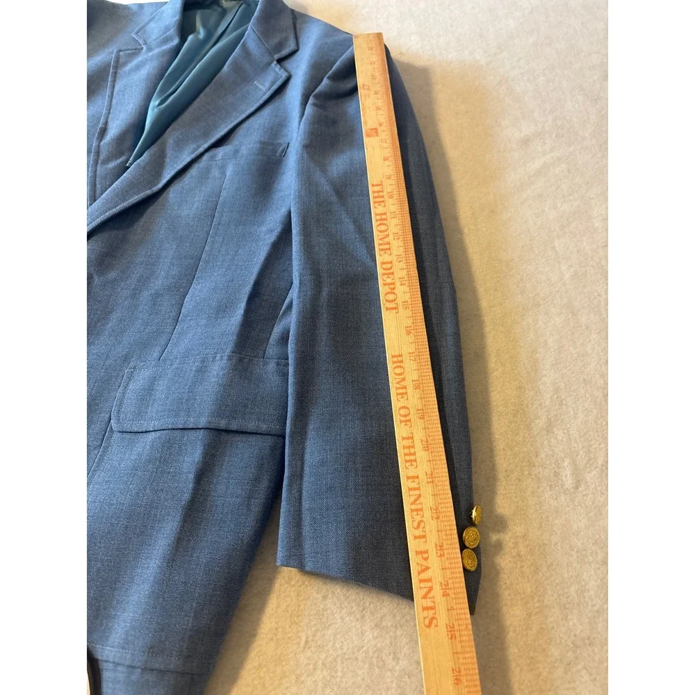 Stanley Blacker Blazer Men 38.5L Light Blue Gold Crest Button Preppy Sport Coat